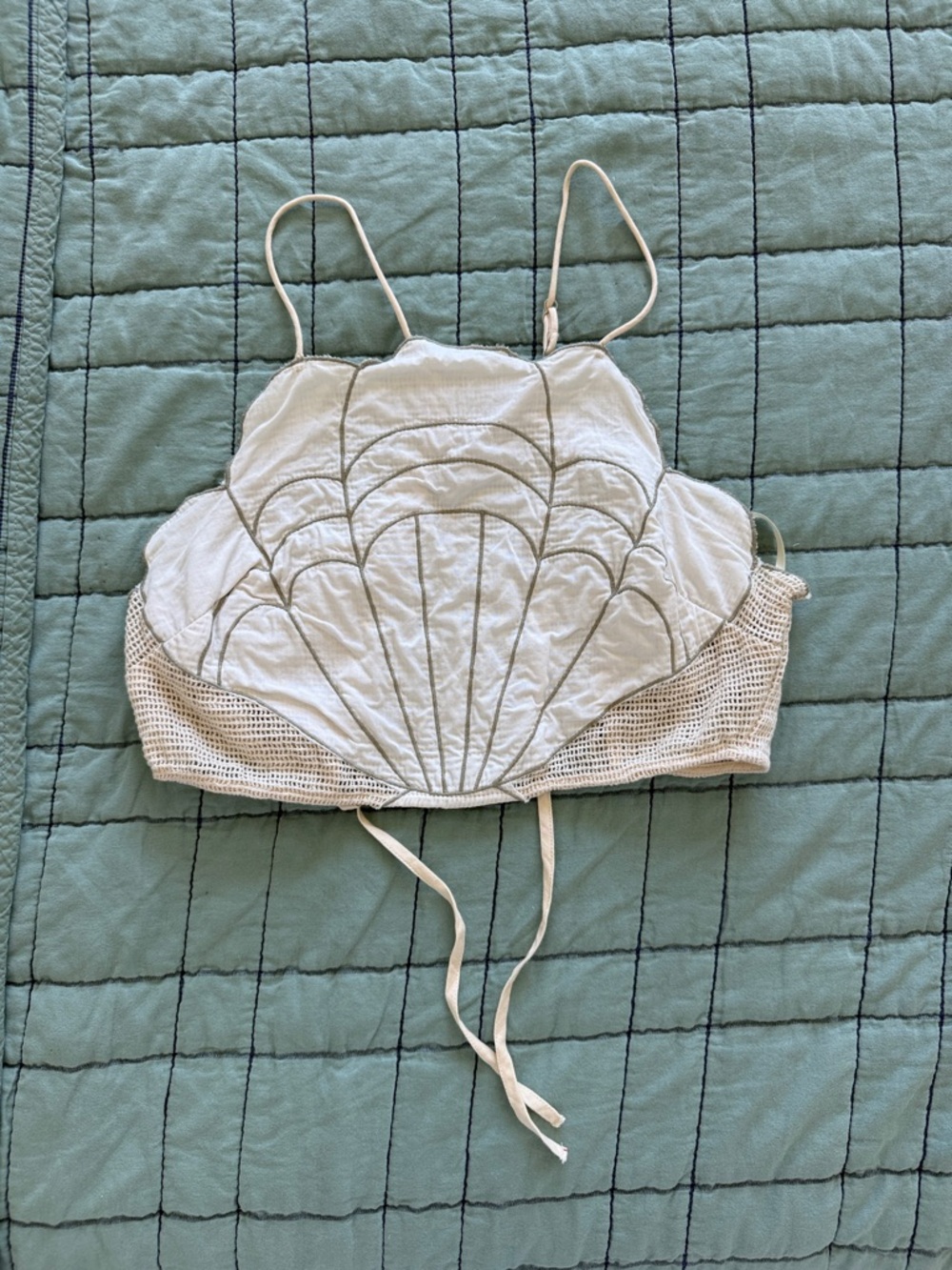 Anthropologie Cream Shell-Detail Cropped Bralette